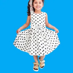 Alisha Moda Girls White & Black Polka Dot Crepe Fit & Flare Dress-49