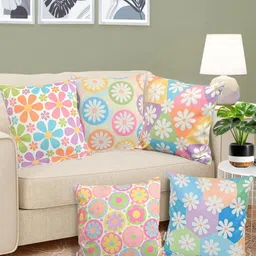 FABINALIV 5 Piece Beige And Pink Floral Velvet Square Cushion Covers-45