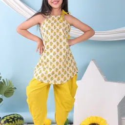 Sangria Girls Floral Printed Pure Cotton Kurti & Dhoti Pant Set-image-83