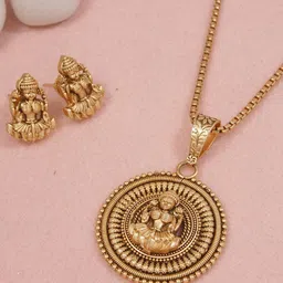 SGA FASHION Gold-Plated Antique Lakshmi Necklace With Earrings-picture-35