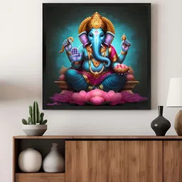 999Store Teal Green & Pink Lord Ganesha Radiating Wisdom Canvas Painting Wall Art-11
