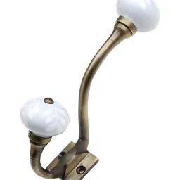IndianShelf White & Bronze Toned Floral Printed Ceramic Wall Hook-image-73