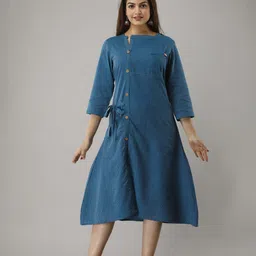 FrionKandy Women Striped A-Line Cotton Midi Dress-image-25
