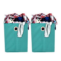 Kuber Industries Set Of 2 Green & White Printed Cotton Laundry Bag With Handles-61