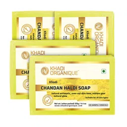 Khadi Organique Set of 4 Chandan Haldi Handmade Soap 125 g (Each)-3