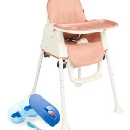 Babyhug 3 in 1 Comfy High Chair - Brown AND Babyhug Compartment Feeding Bowl With Lid & Spoon - Blue-16
