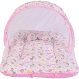 New Born baby bedding set with protective mosquito net, cute pillow and folding Pure Cotton mattress Convertible crib-image-26