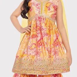 Tiny Kingdom Girls Floral Printed Regular Kurta with Sharara & With Dupatta image 2