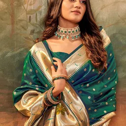 Satrani Ethnic Motifs Woven Design Zari Paithani Saree-image-10