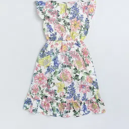 Lazy Shark Floral Printed Flutter Sleeves Fit & Flare Dress image 3