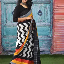 TROPWEAR Abstract Printed Jaipuri Cotton Mulmul Saree image 4