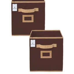 Kuber Industries Set Of 2 Coffee Brown & Beige Solid Non-Woven Large Foldable Storage Organiser Cubes/Boxes-21