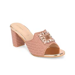 CLOG LONDON Textured Embellished Open Toe Block Heels image 5