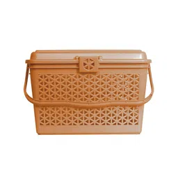 Kuber Industries Camel Brown Plastic Multipurpose Shopping Basket with Lid image 5