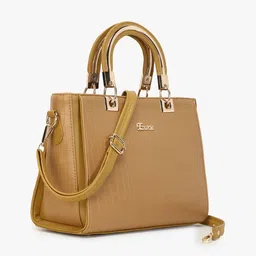 Exotic Tan Structured Satchel Bag image 5