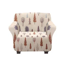 Kuber Industries Cream Coloured & Brown Leaf Printed Single Seater Sofa Cover With Foam Stick image 4