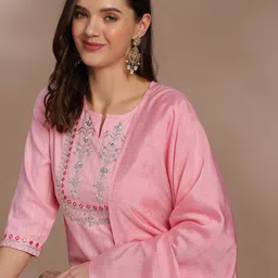 Anouk Floral Embroidered Straight Kurta With Trousers & Dupatta-image-8