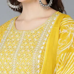KALINI Bandhani Printed Thread Work Straight Kurta & Trousers With Dupatta image 4