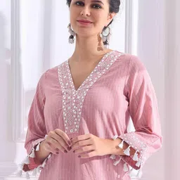 Anouk Women Embroidered Regular Thread Work Pure Cotton Kurta with Trousers-15