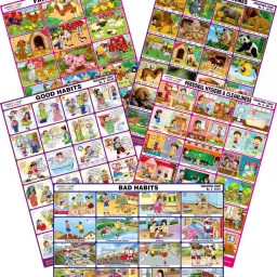 Set of 5 Mirror Coat Educational Charts : Set 3 (Good Habits, Bad Habits, Personal Hygiene & Cleanliness, Farm Animals & Animals & Their Homes)-16