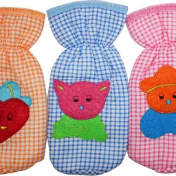 Attractive Cartoon Print Check Design Bear Face Milk Feeding Bottle Cover New Born Baby Product Daily Use Unisex Boy / Girl, Set of 3-picture-12