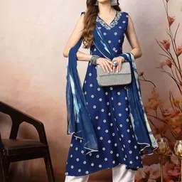 Stylum Women Floral Printed Mirror Work Lace Frills Bows and Ruffles Kurta-20