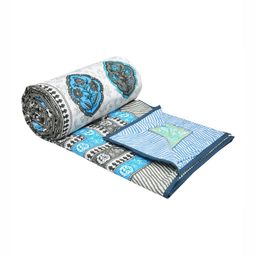 Sangria Blue & White Ethnic Motifs Printed Pure Cotton 150 GSM Double Bed Dohar-image-13
