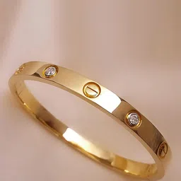 BLACKBOX Gold-Plated Stainless Steel Cubic Zirconia Studded Kada Bracelet-47