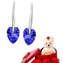 UNIVERSITY TRENDZ Silver-Plated Heart Stud Drop Earrings With White Teddy Bear Gift Set image 4