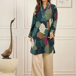 Anouk Abstract Printed V-Neck Chanderi Silk Straight Kurta-picture-6