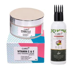 CARET ORGANIC Vitamin C, E Radiance Cream - 50 g With Red Onion Seed Hair Oil - 100 ml-55
