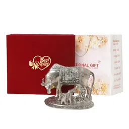 INTERNATIONAL GIFT Grey Kamdhenu Cow Showpiece With Best Wishes Tag & Velvet Box-image-96