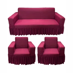 GIFTS ISLAND Maroon Solid Polyester 3 Piece Sofa Cover With Arms-image-78