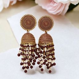 MEIRA JEWELLERY Silver Plated Pearls Beaded Dome Shaped Jhumkas-8