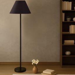 Devansh Black Wooden & Cotton Frustum Shaped Floor Lamp-picture-48