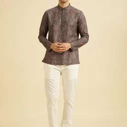 Manyavar Ethnic Motifs Printed Mandarin Collar Cotton Straight Short Kurta-image-66