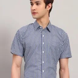 RARE CAMEL Slim Fit Checked Spread Collar Cotton Shirt-image-47