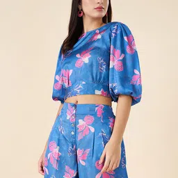AKKRITI BY PANTALOONS Women Floral Flared Sleeve Boxy Crop Top-picture-3