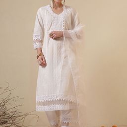 Anouk Women Ethnic Motifs Embroidered Regular Pure Cotton Kurta with Palazzos & Dupatta-13