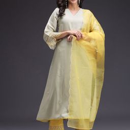 Sangria Women Floral Embroidered Kurta with Palazzo & Dupatta-18