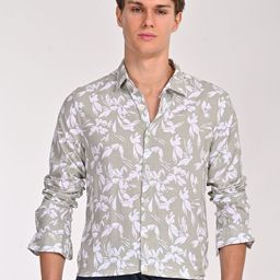 POE Men Smart Cutaway Collar Floral Printed Linen Blend Slim Fit Casual Shirt-image-99