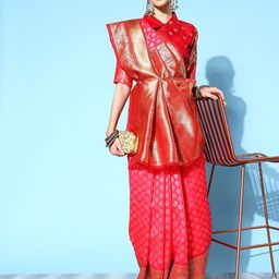 Mitera Ethnic Motifs Zari Silk Blend Dharmavaram Saree-52