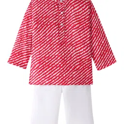 JAV CREATIONS Boys Leheriya Printed Band Collar Pure Cotton Straight Kurta With Trouser-image-41