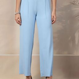 aayu Women Relaxed Flared High-Rise Easy Wash Pleated Trousers-image-25