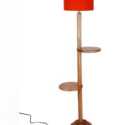 Devansh Orange - Colored Drum Wooden Shelf Floor Lamp-45