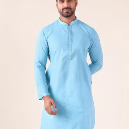 AURIK Mandarin Collar Thread Work Cotton Pathani Kurta-picture-35