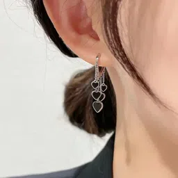 Estailo fashion Silver-Plated Short Chain Heart Shaped Artificial Stone Drop Earrings-image-65