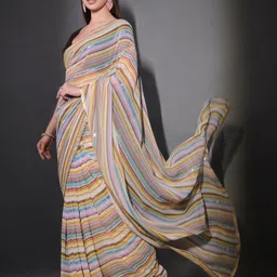 all about you Striped Pure Georgette Saree-image-49
