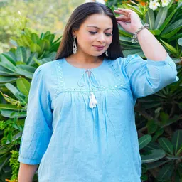 IKRASS women Solid Embroidered Keyhole Neck Cotton Top-image-87
