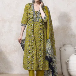 Moara Women Geometric Printed Pure Cotton A-Line Kurta With Trousers & Dupatta-picture-15